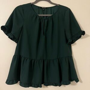 Madewell Forest Green Ruffle Blouse size S (N119)